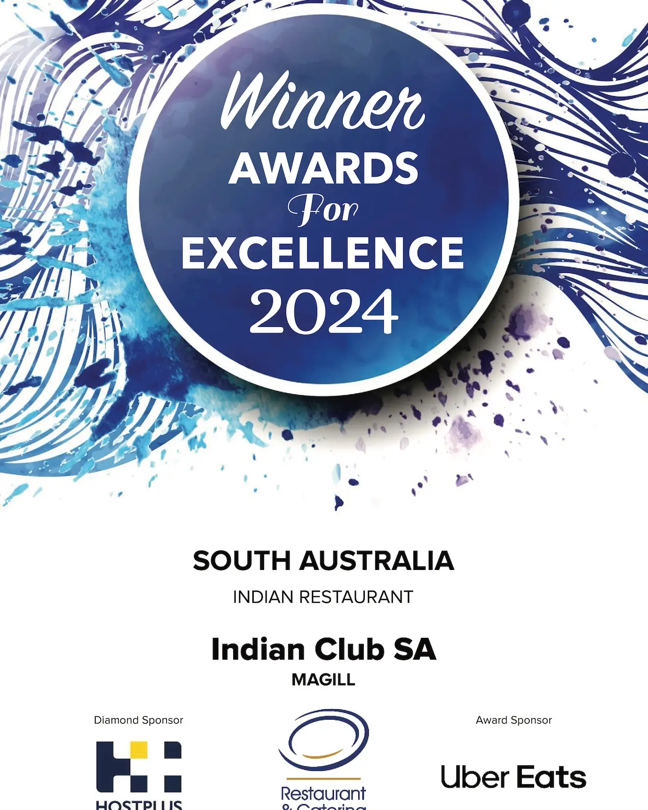 A certificate of the South Australia 2024 award for finalist in the category of best Indian Restaurant.