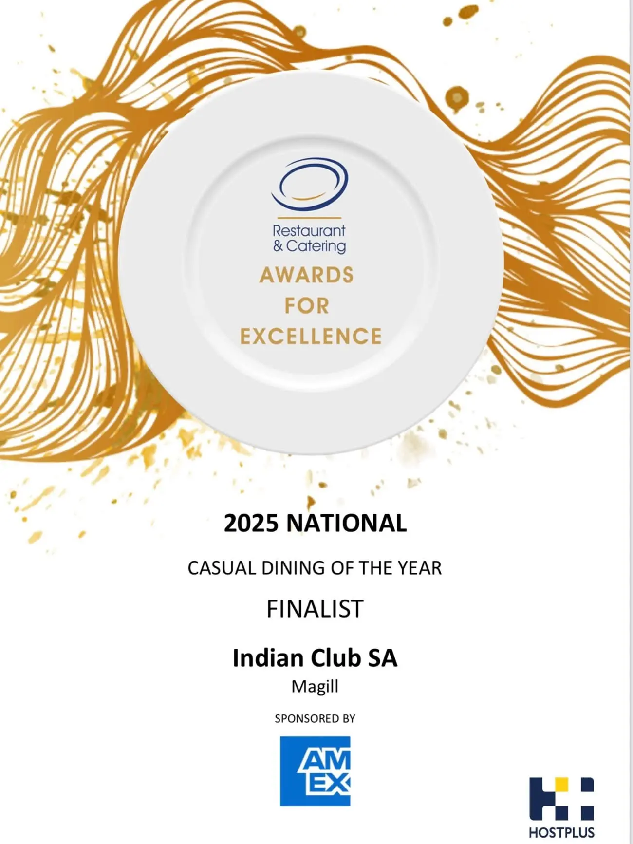A certificate of the Australian national 2025 award for finalist in the category of best Casual Dining.