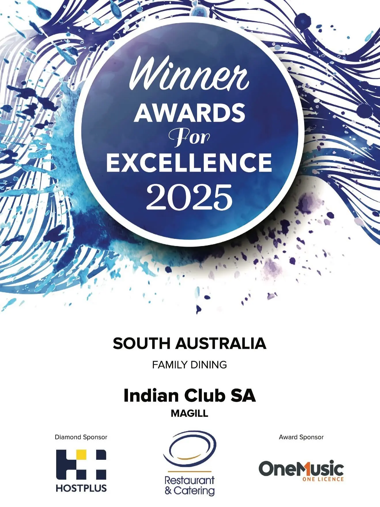 A certificate of the South Australia 2025 award for winning in the category of best Family Dining.
